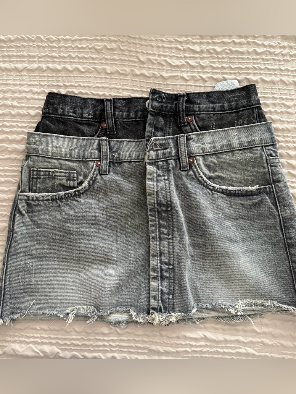 Zara Black Washed Denim Mini Skirt Double Band